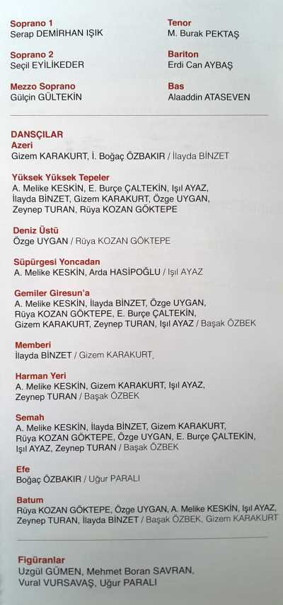 ANTDOB 'Türküyem' Müzikli-Danslı Oyunu, Kadro ve Eserler