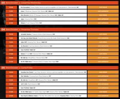 55. Uluslararası Antalya Film Festivali Gösterim Programı, 03,04,05 Ekim 